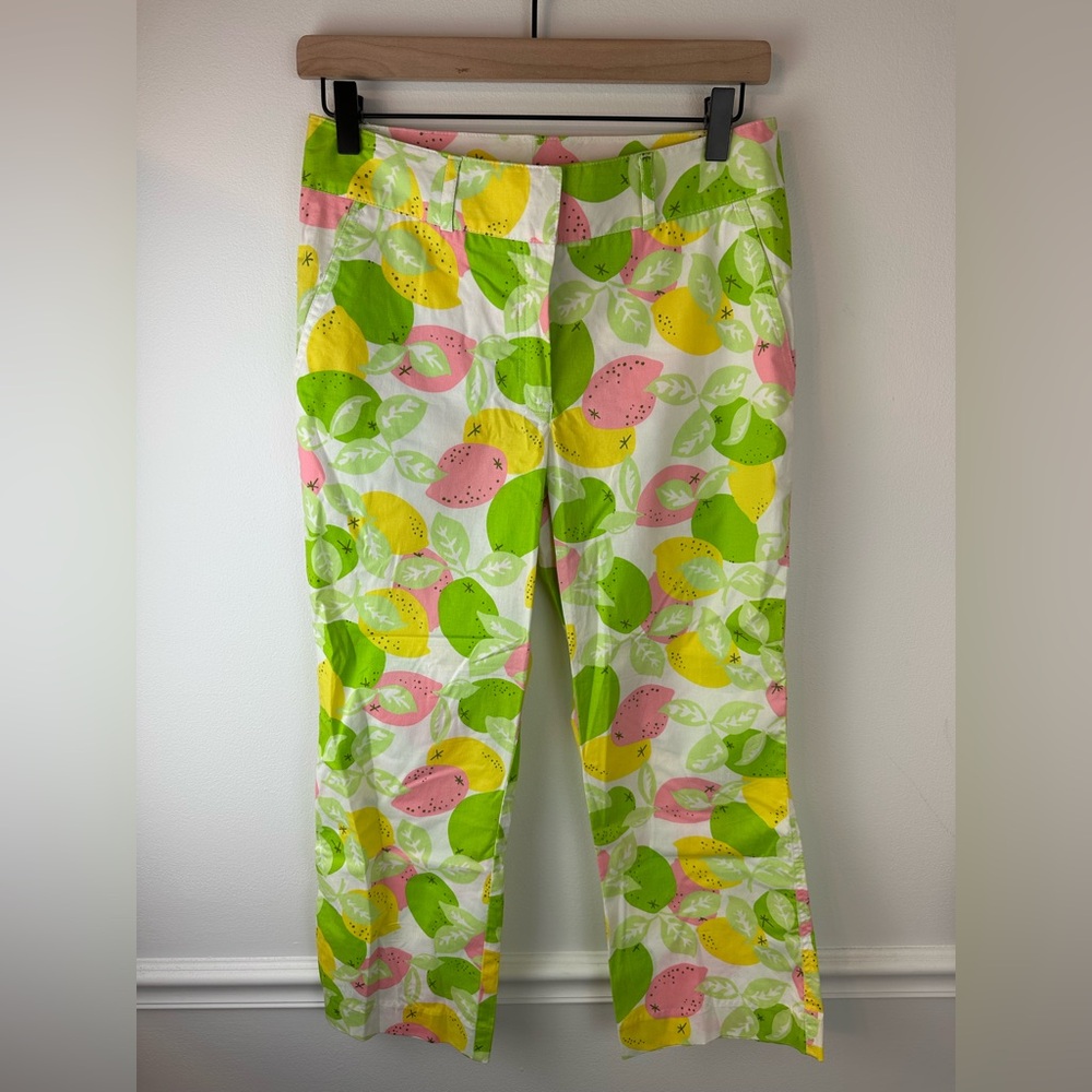 LILLY PULITZER Vintage White Label Citrus Lemons Limes Crop Capri Pants | Size 2